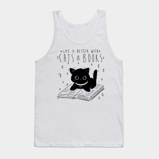 Funny Cute Cats and Book Perfect Gift for Cat Lover and Book Lover Tank Top